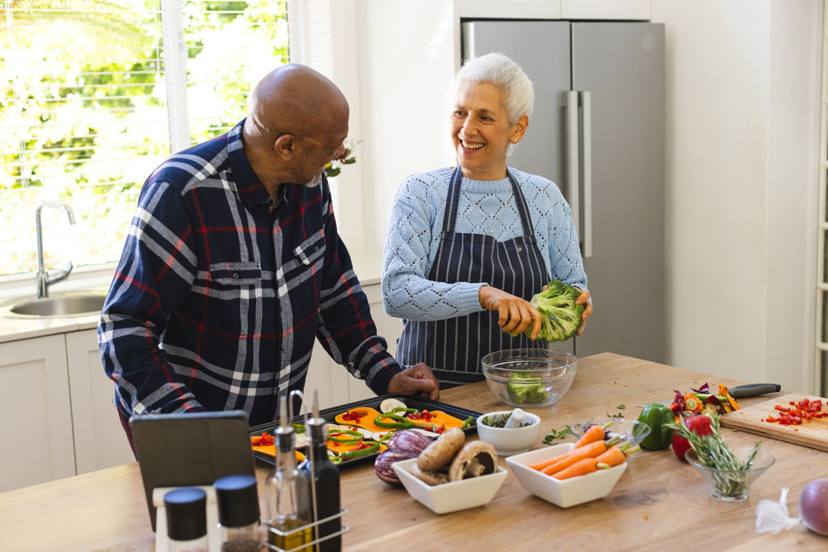Elderly people cooking